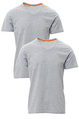 Herren T-Shirt V Ausschnitt aus feiner Baumwolle, Kurzarm, einfarbig, Größe:3XL, Farbe:2er Pack Grau Meliert von Mivaro