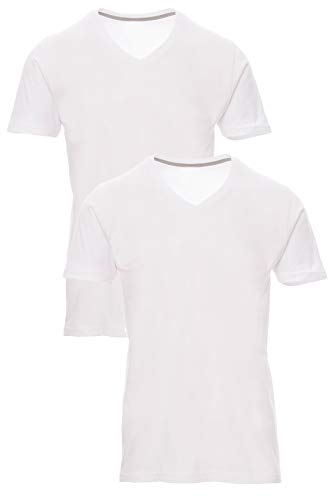 Herren T-Shirt V Ausschnitt aus feiner Baumwolle, Kurzarm, einfarbig, Größe:3XL, Farbe:2er Pack Weiß von Mivaro