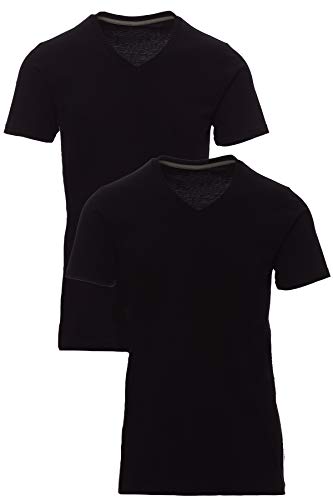 Herren T-Shirt V Ausschnitt aus feiner Baumwolle, Kurzarm, einfarbig, Größe:4XL, Farbe:2er Pack Schwarz von Mivaro