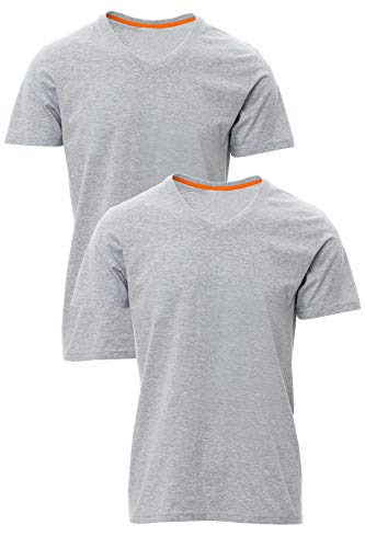Herren T-Shirt V Ausschnitt aus feiner Baumwolle, Kurzarm, einfarbig, Größe:5XL, Farbe:2er Pack Grau Meliert von Mivaro