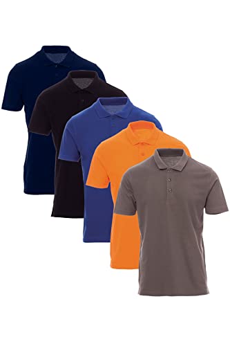 Mivaro 5er Pack Poloshirts Herren Basic Polo Shirt Kurzarm atmungsaktiv, Größe:4XL, Farbe:5er Pack Schwarz/Blau/Dunkelblau/Anthrazit/Orange von Mivaro