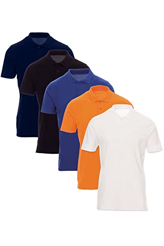 Mivaro 5er Pack Poloshirts Herren Basic Polo Shirt Kurzarm atmungsaktiv, Größe:M, Farbe:5er Pack Schwarz/Weiß/Dunkelblau/Orange/Blau von Mivaro
