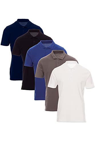 Mivaro 5er Pack Poloshirts Herren Basic Polo Shirt Kurzarm atmungsaktiv, Größe:XL, Farbe:5er Pack Weiß/Anthrazit/Dunkelblau/Schwarz/Blau von Mivaro