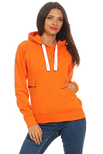 Mivaro Damen Pullover mit Kapuze, Warmer und Dicker Hoodie, Kapuzenpullover in Uni-Farben, Größe:L, Farbe:Orange von Mivaro