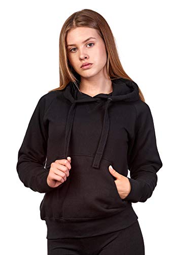 Mivaro Damen Pullover mit Kapuze, Warmer und Dicker Hoodie, Kapuzenpullover in Uni-Farben, Größe:L, Farbe:Schwarz von Mivaro