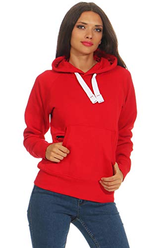 Mivaro Damen Pullover mit Kapuze, Warmer und Dicker Hoodie, Kapuzenpullover in Uni-Farben, Größe:S, Farbe:Rot von Mivaro