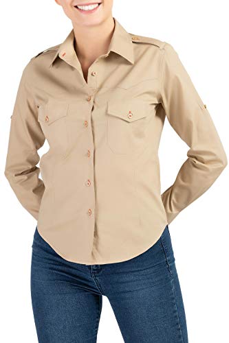 Mivaro Damen Safarihemd, Safaribluse mit Brusttaschen, Arbeitshemd, Größe:M, Farbe:Beige von Mivaro