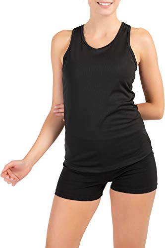 Mivaro Sport Tanktop Damen Schwarz - atmungsaktives Polyester Top für Sport, Gym, Fitness oder Jogging - schnelltrocknend, leicht, angenehm zu tragen mit Rückenschnitt - Größe: L von Mivaro