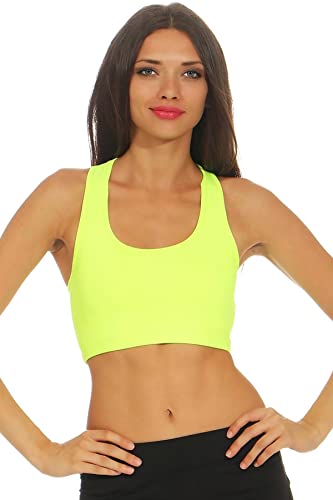 Mivaro Damen Sport Top bauchfrei einfarbig, anliegendes Crop Top, Bustier für Frauen, Größe:XS, Farbe:Gelb von Mivaro