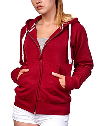 Mivaro Damen Sweatjacke Winter Sweatshirt mit langem Reißverschluss Kapuzenjacke Basic Sweatshirtjacke, Größe:M, Farbe:Bordeaux von Mivaro