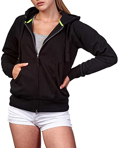 Mivaro Damen Sweatjacke Winter Sweatshirt mit langem Reißverschluss Kapuzenjacke Basic Sweatshirtjacke, Größe:XXL, Farbe:Schwarz von Mivaro