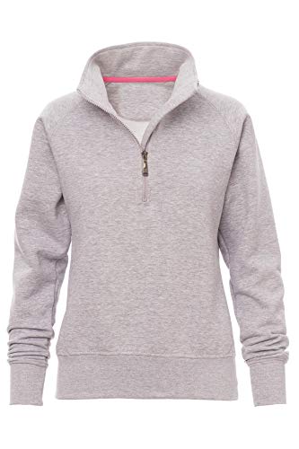 Mivaro Damen Troyer Pullover halber Reißverschluss ohne Kapuze mit Stehkragen, 1/4 Zip, Größe:L, Farbe:Grau meliert von Mivaro