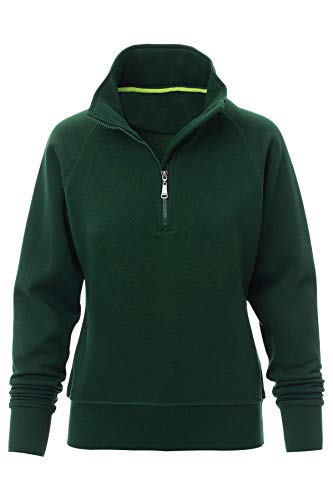 Mivaro Damen Troyer Pullover halber Reißverschluss ohne Kapuze mit Stehkragen, 1/4 Zip, Größe:L, Farbe:Grün von Mivaro