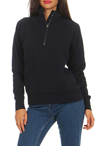 Mivaro Damen Troyer Pullover halber Reißverschluss ohne Kapuze mit Stehkragen, 1/4 Zip, Größe:M, Farbe:Dunkelblau von Mivaro