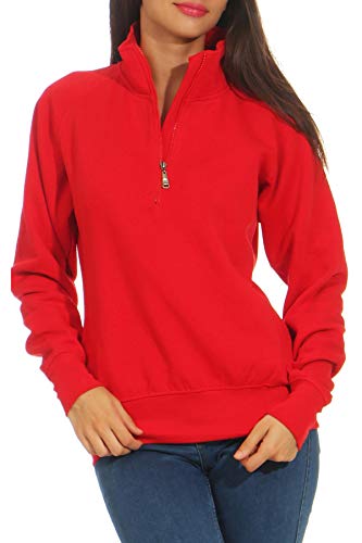 Mivaro Damen Fleece Troyer Rot Größe M - Sweatshirt mit Reißverschluss und hohem Kragen - gemütlicher Pullover mit Raglanärmeln - lässiger Look für Alltag, Homeoffice oder Sport von Mivaro