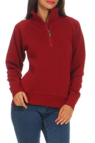 Mivaro Damen Troyer Pullover halber Reißverschluss ohne Kapuze mit Stehkragen, 1/4 Zip, Größe:XL, Farbe:Bordeaux von Mivaro