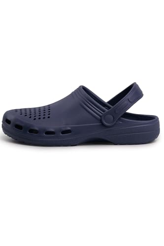 Mivaro Hausschuhe Dunkelblau Unisex mit Riemen - atmungsaktive Clogs für Pflege Klinik Garten - Gummischuhe rutschfest und leicht - Arbeitsschuhe Herren Damen - Größe 44 von Mivaro