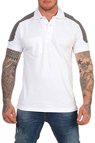 Mivaro Herren Arbeitspoloshirt mit Brusttasche, waschbar bis 60 °C, Poloshirt für die Arbeit, Größe:4XL, Farbe:Weiß von Mivaro