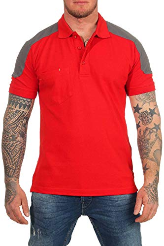 Mivaro Herren Arbeitspoloshirt mit Brusttasche, waschbar bis 60 °C, Poloshirt für die Arbeit, Größe:3XL, Farbe:Rot von Mivaro