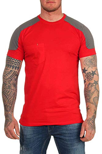 Mivaro Herren Arbeitsshirt mit Brusttasche, waschbar bis 60 °C, T-Shirt für die Arbeit, Größe:XL, Farbe:Rot von Mivaro