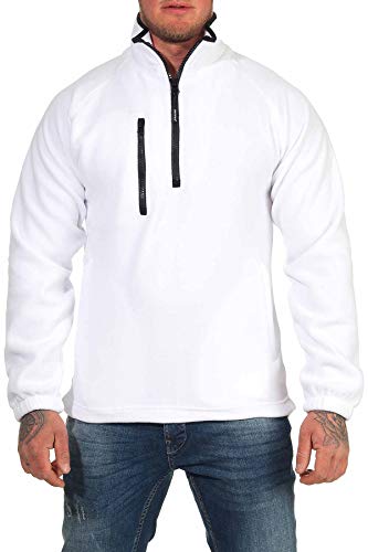 Mivaro Herren Fleecepullover mit Taschen und Reißverschluss, Größe:3XL, Farbe:Weiß von Mivaro