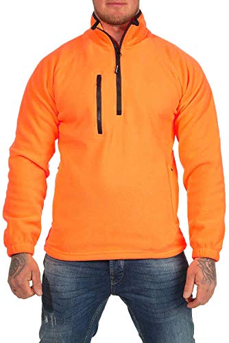 Mivaro Herren Fleecepullover mit Taschen und Reißverschluss, Größe:M, Farbe:Orange von Mivaro