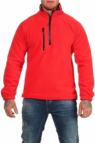 Mivaro Herren Fleecepullover mit Taschen und Reißverschluss, Größe:S, Farbe:Rot von Mivaro