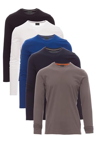 Mivaro Herren Langarmshirt 5er Pack Blau Weiß Schwarz Dunkelblau Anthrazit Größe L - Set mit Basic Longsleeves figurbetont aus Baumwolle T Shirt Langer Arm für Männer Arbeit Freizeit von Mivaro