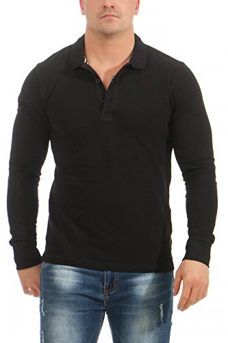 Mivaro Herren Langarmshirt Poloshirt Langarm Hemd Longsleeve Polo Shirt, Größe:5XL, Farbe:Schwarz von Mivaro