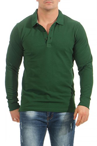 Mivaro Herren Langarmshirt Poloshirt Langarm Hemd Longsleeve Polo Shirt, Größe:3XL, Farbe:Grün von Mivaro