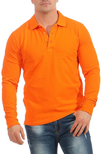 Mivaro Poloshirt Herren Langarm Orange - Regular Fit - aus Baumwolle 210g/m² mit Polokragen und Knopfleiste - modernes Polo Longsleeve Shirt für Freizeit Büro Arbeit - Größe L pflegeleicht robust von Mivaro