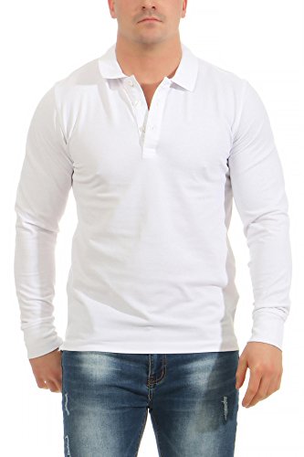 Mivaro Poloshirt Herren Langarm in Weiß Größe L - Regular Fit aus 100% Baumwolle mit 210g/m² - Kragen und Knopfleiste - Elegantes Polo Langarmshirt für Freizeit Büro Arbeit - pflegeleicht von Mivaro