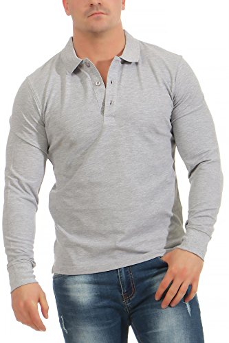 Mivaro Poloshirt Herren Langarm Grau meliert - Regular Fit 90% Baumwolle, 10% Polyester 210g/m² - mit Polo Kragen und Knopfleiste - Polo Longsleeve Shirt Freizeit Büro - Größe M Baumwollmischung von Mivaro