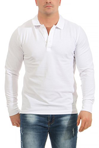 Mivaro Herren Langarmshirt Poloshirt Langarm Hemd Longsleeve Polo Shirt, Größe:M, Farbe:Weiß von Mivaro