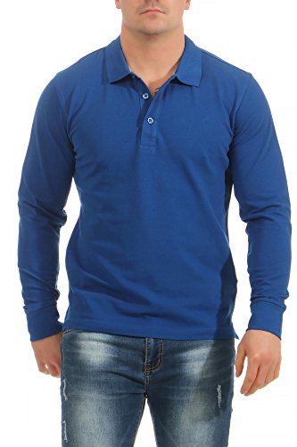 Mivaro Herren Langarmshirt Poloshirt Langarm Hemd Longsleeve Polo Shirt, Größe:XL, Farbe:Blau von Mivaro