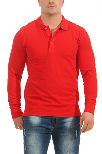 Mivaro Herren Langarmshirt Poloshirt Langarm Hemd Longsleeve Polo Shirt, Größe:XXL, Farbe:Rot von Mivaro