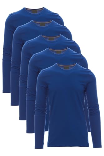 Mivaro Herren Langarmshirts Blau 5er Pack Größe M - Basic Longsleeve Baumwolle dünnes Shirt Set Freizeit Arbeit figurbetont T Shirt Langer Arm Rundhals Unterziehshirt Männer bequem von Mivaro