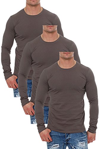 Mivaro Herren Langarmshirts mit Rundhals-Ausschnitt, Longsleeves für Sport und Freizeit, 3er Pack, Größe:3XL, Farbe:Anthrazit von Mivaro