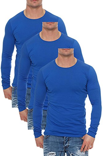 Mivaro Herren Langarmshirts mit Rundhals-Ausschnitt, Longsleeves für Sport und Freizeit, 3er Pack, Größe:4XL, Farbe:Blau von Mivaro