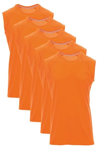 Mivaro Herren Muskelshirt 5er Pack Orange Größe L - ärmelloses Tanktop aus 100% Baumwolle - Regular Fit Herren Shirt mit Rundhalsausschnitt - strapazierfähig, perfekt für Sommer, Sport, Freizeit von Mivaro
