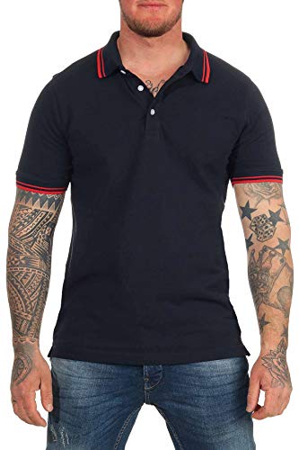 Mivaro Herren Poloshirt T-Shirt Hemd Kurzarm Freizeit Shirt Übergrößen, Größe:3XL, Farbe:Dunkelblau/Rot von Mivaro