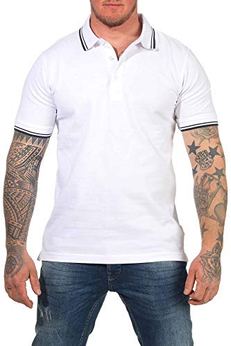 Mivaro Herren Poloshirt T-Shirt Hemd Kurzarm Freizeit Shirt Übergrößen, Größe:3XL, Farbe:Weiß/Dunkelblau von Mivaro