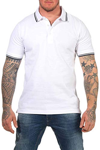 Mivaro Herren Poloshirt T-Shirt Hemd Kurzarm Freizeit Shirt Übergrößen, Größe:4XL, Farbe:Weiß/Dunkelblau von Mivaro