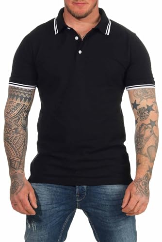 Mivaro Herren Poloshirt T-Shirt Hemd Kurzarm Freizeit Shirt Übergrößen, Größe:L, Farbe:Schwarz/Weiß von Mivaro