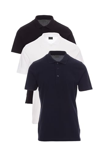 Mivaro Herren Poloshirts 3er Pack Schwarz Weiß Dunkelblau Größe S - Polo Shirt Set S bis 5XL - Regular Fit Baumwolle Kragen Knopfleiste - Top für Job Freizeit Sport Alltag Sommer Look von Mivaro