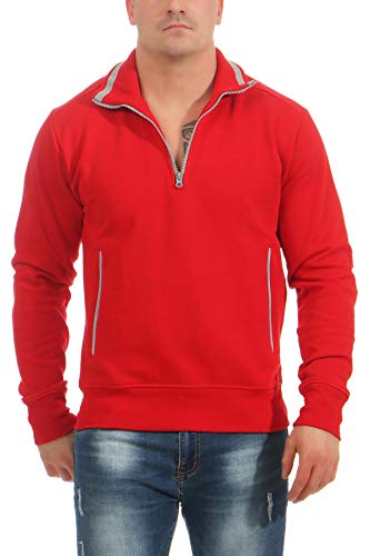 Mivaro Herren Pullover halber Reißverschluss mit Stehkragen | Troyer Norweger | Dicker und Warmer Pulli, Größe:3XL, Farbe:Rot von Mivaro