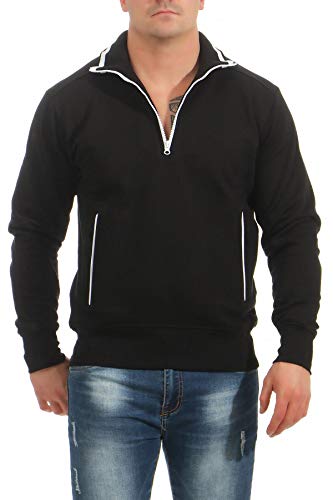 Mivaro Herren Pullover halber Reißverschluss mit Stehkragen | Troyer Norweger | Dicker und Warmer Pulli, Größe:S, Farbe:Schwarz von Mivaro