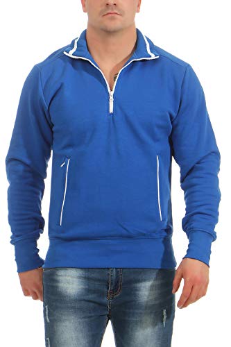 Mivaro Herren Pullover halber Reißverschluss mit Stehkragen | Troyer Norweger | Dicker und Warmer Pulli, Größe:XXL, Farbe:Blau von Mivaro