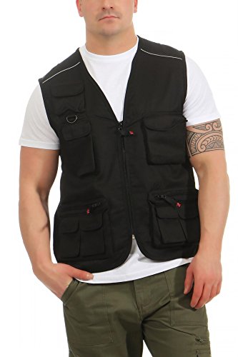 Mivaro Herren Safari-Weste mit vielen praktischen Taschen, funktionale Arbeitsweste, Outdoor-Weste, Größe:L, Farbe:Schwarz Mivaro Herren Safari-Weste mit vielen praktischen Taschen, funktionale Arbeitsweste, Outdoor-Weste, Größe:L, Farbe:Schwarz von Mivaro
