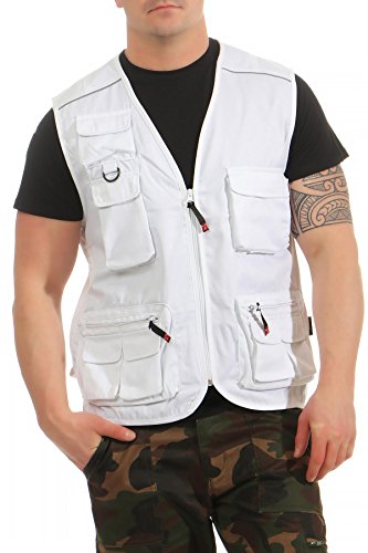 Mivaro Herren Safari-Weste mit vielen praktischen Taschen, funktionale Arbeitsweste, Outdoor-Weste, Größe:S, Farbe:Weiß von Mivaro